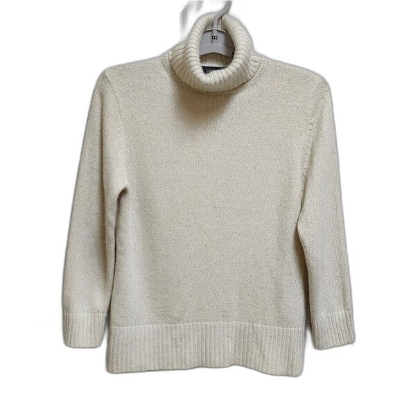 Mark Eisen Sweater Womens M Cream Angora Blend Turtleneck Metallic Soft Preppy - Picture 1 of 11